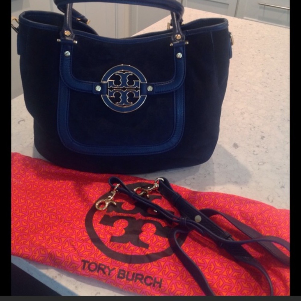 Tory Burch Amanda Handbag Navy Suede LIKE NEW!!!